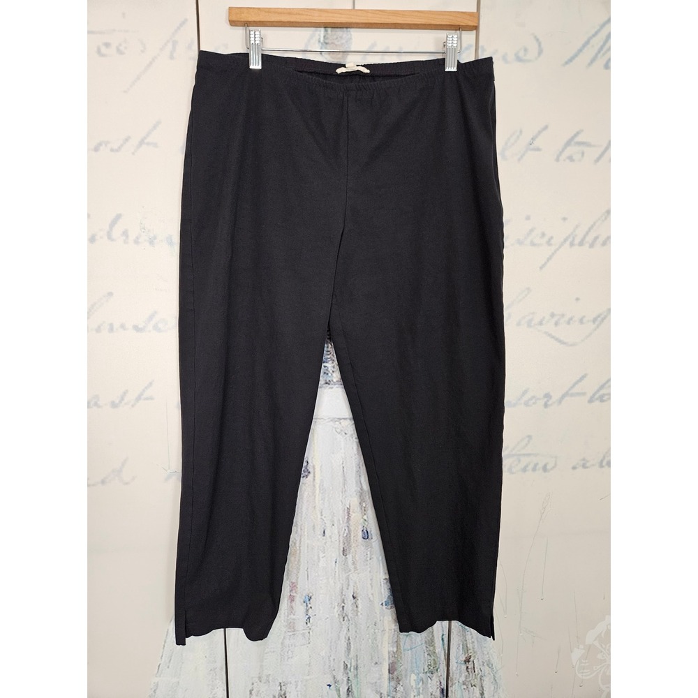 Eileen Fisher Cropped Pants L Black Organic Cotton Stretch Minimalist Lagenlook